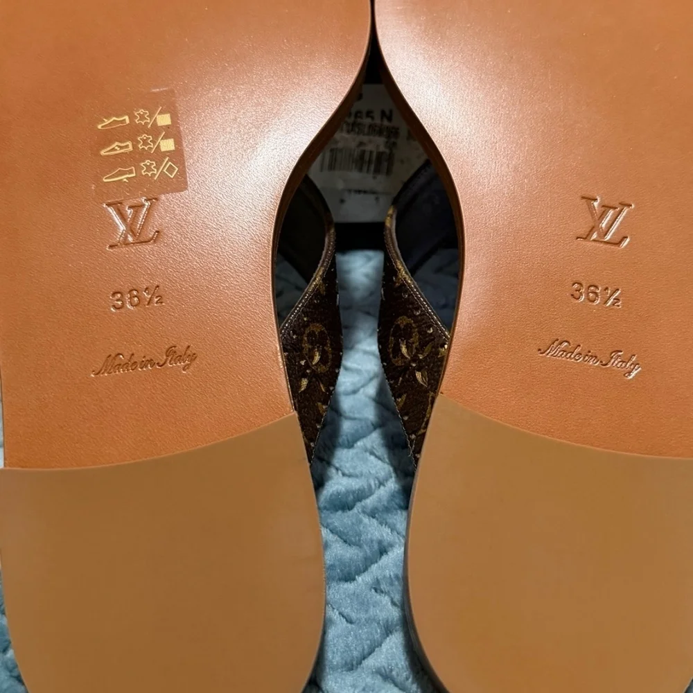 Louis Vuitton Brown and Gold Thong Sandals W/ COA/ FULL INCLUSION BNIB - Picture 7 of 8